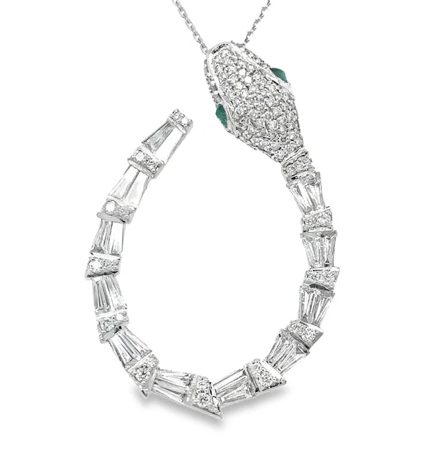 18KT WHITE GOLD EMERALD AND DIAMONDS SNAKE NECKLACE