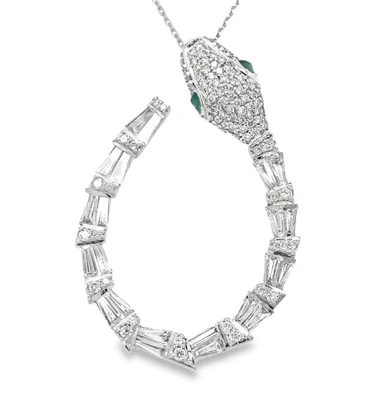 18KT WHITE GOLD EMERALD AND DIAMONDS SNAKE NECKLACE