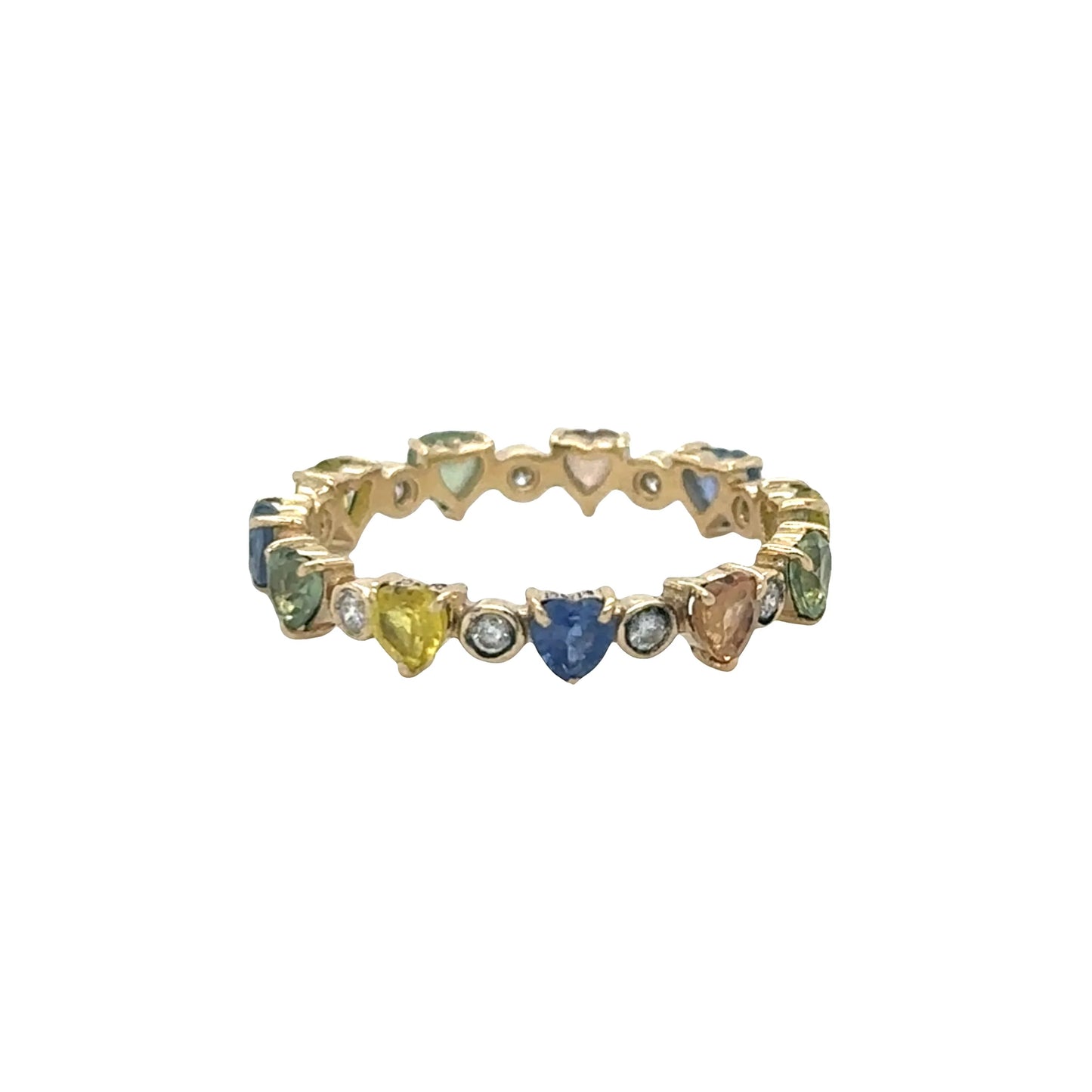 14KT GOLD HEART SHAPE MULTI SAPPHIRE WITH DIAMOND RING
