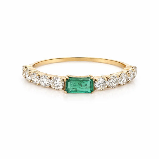 14KT GOLD EMERALD AND DIAMOND RING
