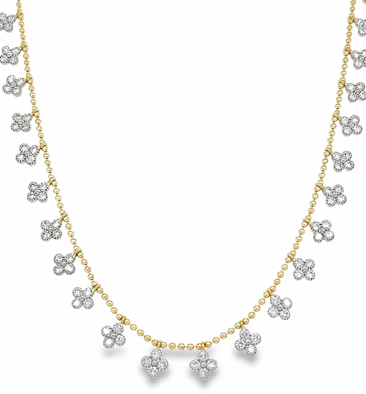14KT TWO TONE GOLD DIAMOND CLOVER DANGLING NECKLACE