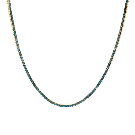 14KT GOLD BLUE DIAMOND BEZEL TENNIS NECKLACE