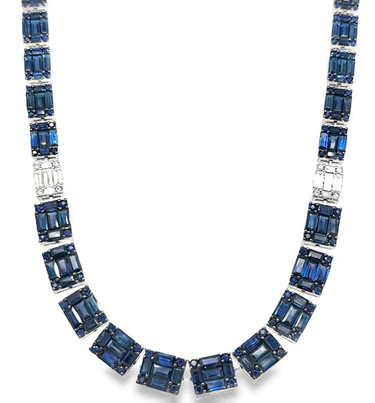 18KT WHITE GOLD SAPPHIRE AND DIAMOND NECKLACE