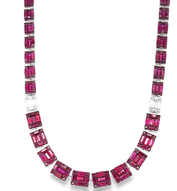 18KT WHITE GOLD RUBY AND DIAMOND NECKLACE