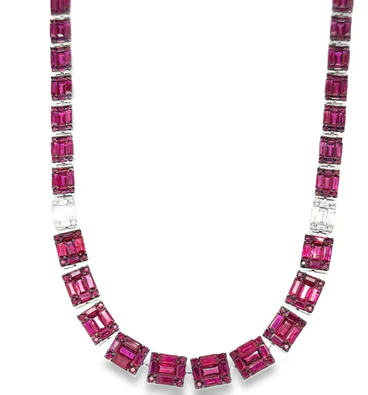 18KT WHITE GOLD RUBY AND DIAMOND NECKLACE