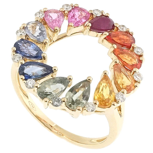 18KT GOLD MULTI SAPPHIRE AND DIAMOND RING