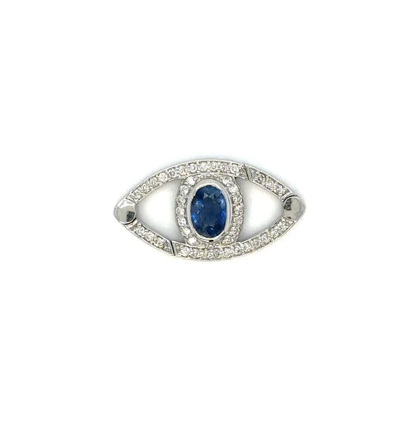 14K WHITE GOLD EVIL EYE SAPPHIRE AND DIAMOND CONNECTOR/LOCK