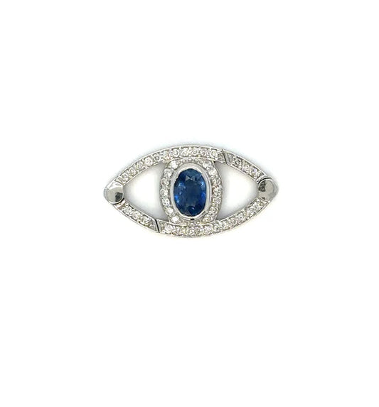 14K WHITE GOLD EVIL EYE SAPPHIRE AND DIAMOND CONNECTOR/LOCK