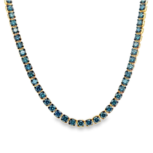 14KT YELLOW GOLD BLUE DIAMOND TENNIS NECKLACE