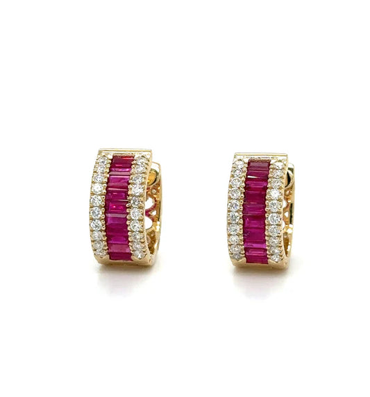 14KT YELLOW GOLD RUBY AND DIAMONDS EARRING