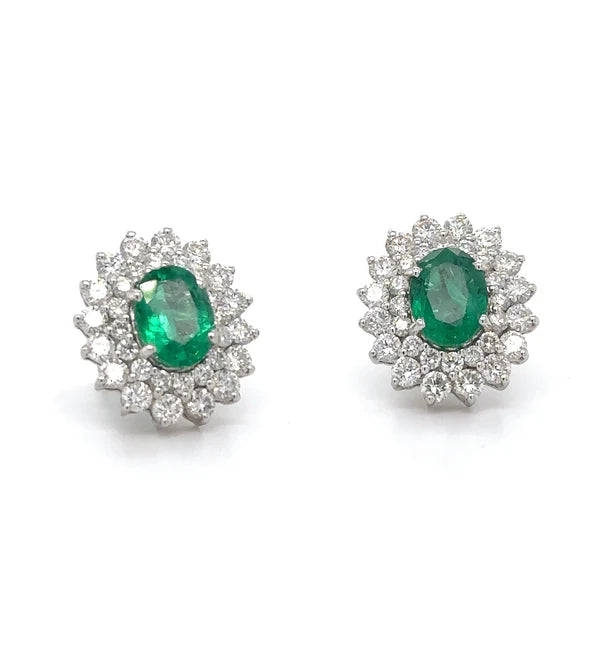 18KT WHITE GOLD EMERALD AND DIAMONDS EARRING