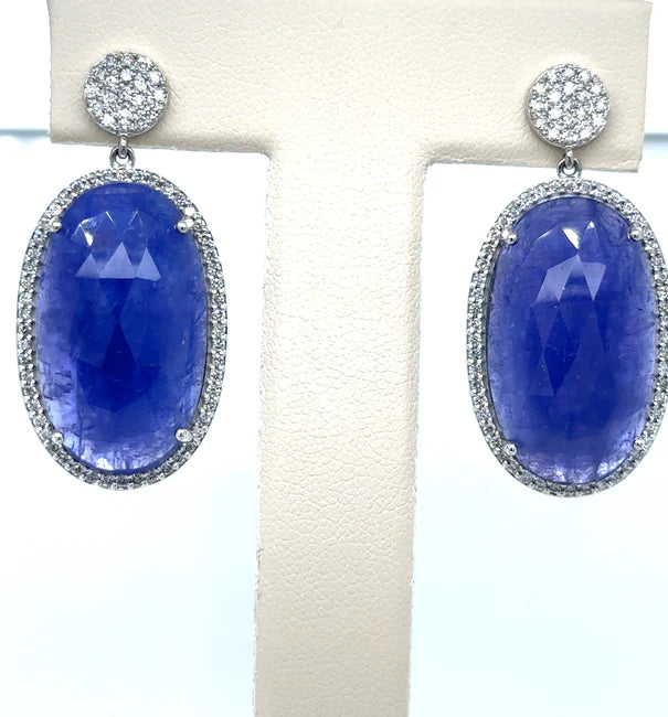 14KT WHITE GOLD TANZANITE AND DIAMONDS EARRING