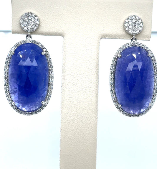 14KT WHITE GOLD TANZANITE AND DIAMONDS EARRING