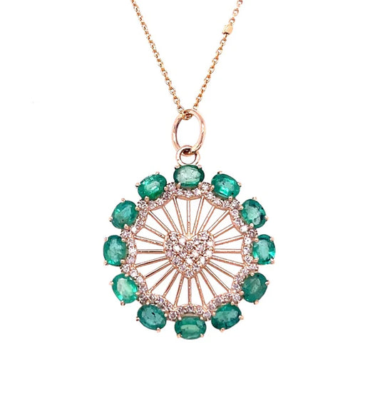 14KT YELLOW GOLD EMERALD PENDANT WITH DIAMONDS