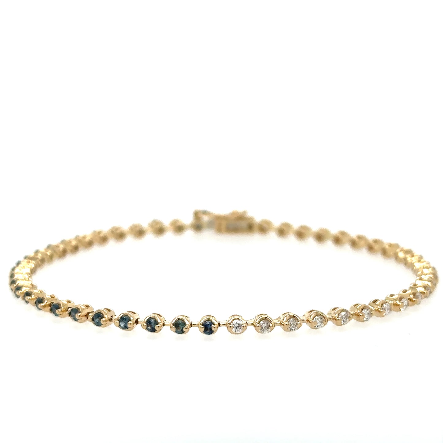 14KT YELLOW GOLD DIAMONDS AND BLUE SAPPHIRE TENNIS BRACELET