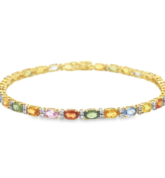 18KT YELLOW GOLD MULTI SAPPHIRE AND DIAMONDS BRACELET