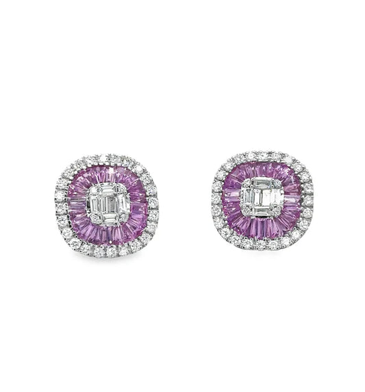 14KT WHITE GOLD PINK SAPPHIRE AND DIAMONDS EARRING