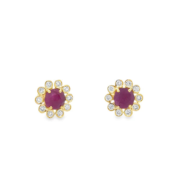 18KT YELLOW GOLD RUBY AND DIAMONDS EARRING
