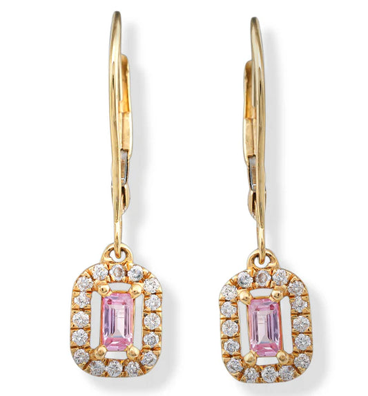 14KT. DIAMOND/PINK SAPPHIRE EARRINGS