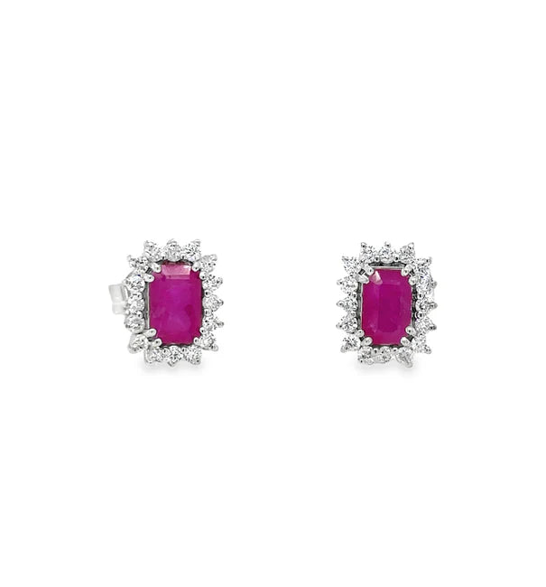14KT WHITE GOLD RUBY AND DIAMOND EARRING