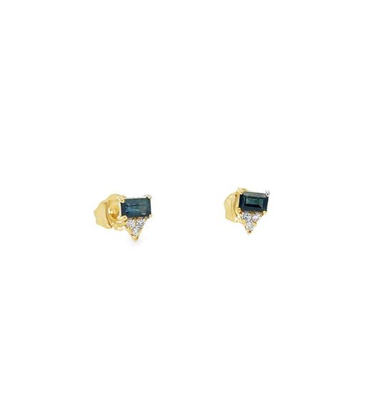 14KT YELLOW GOLD BLUE SAPPHIRE DIAMOND EARRING