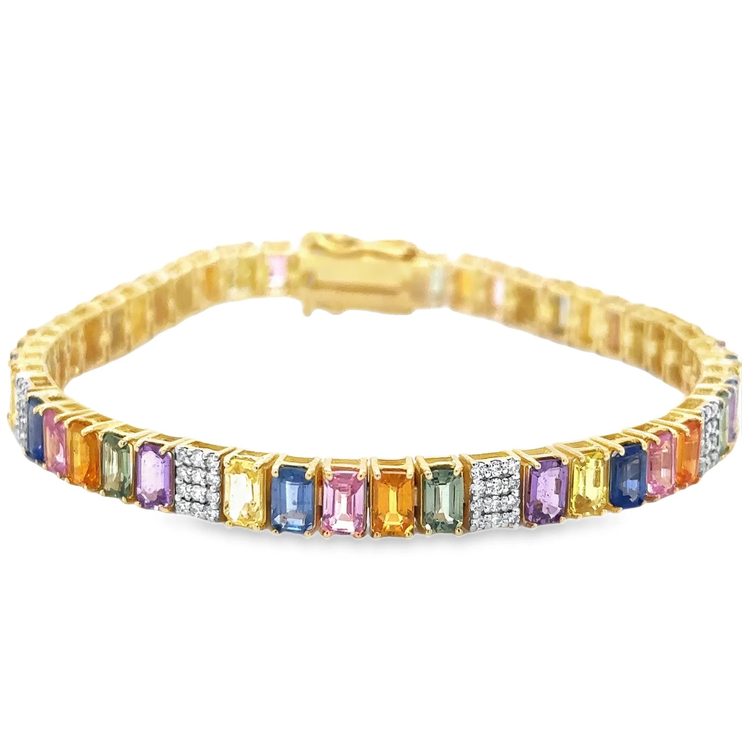 14KT YELLOW GOLD MULTI SAPPHIRE AND DIAMONDS BRACELET