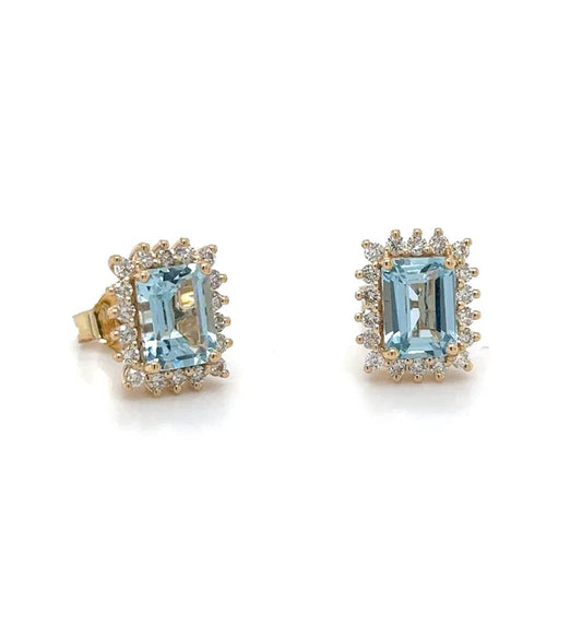 14KT YELLOW GOLD AQUAMARINE WITH DIAMONDS EARRING