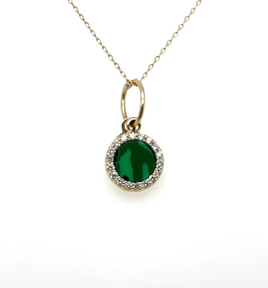 14KT YELLOW GOLD MALACHITE PENDANT WITH DIAMONDS