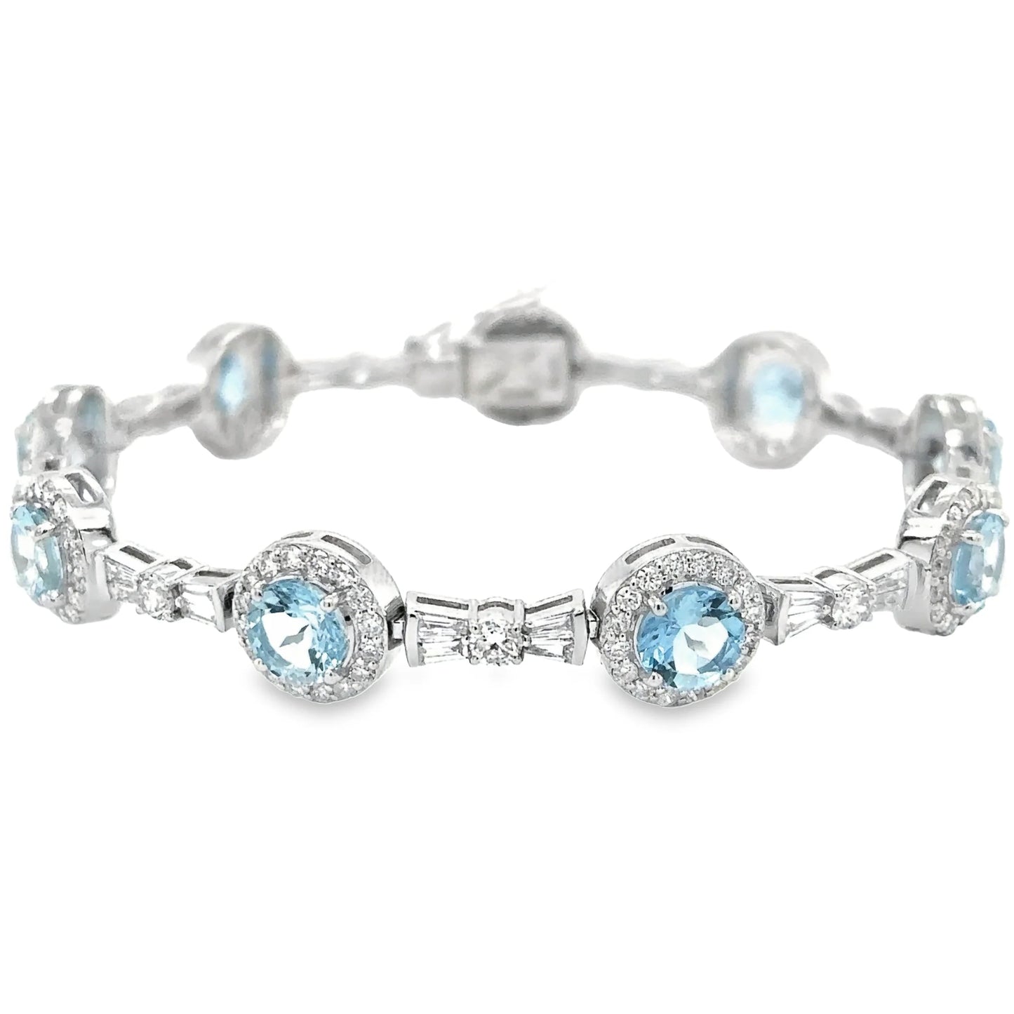 14KT WHITE GOLD AQUAMARINE AND DIAMONDS TENNIS BRACELET