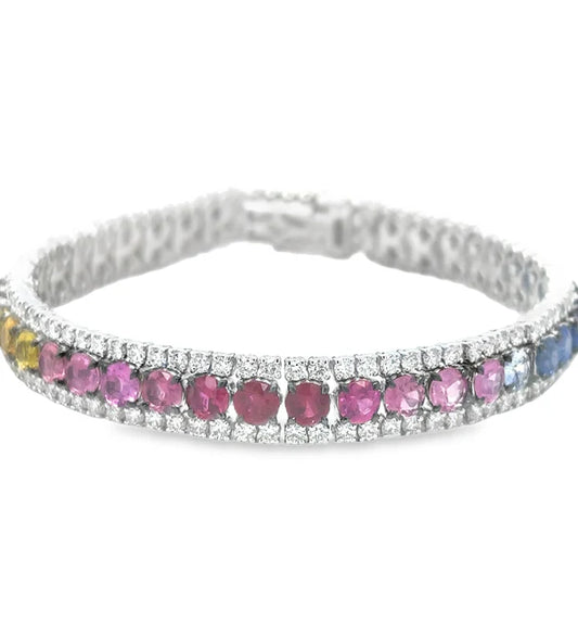 18KT WHITE GOLD MULTI SAPPHIRE AND DIAMONDS BRACELET