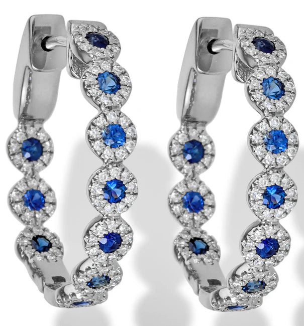 14KT.GOLD/DIAMOND WITH BLUE SAPPHIRE EARRINGS 18 MM.