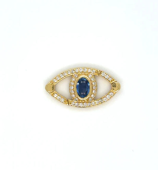 14K YELLOW GOLD EVIL EYE SAPPHIRE AND DIAMOND CONNECTOR/LOCK