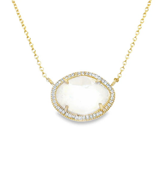 14KT YELLOW GOLD DIAMOND RAINBOW MOONSTONE NECKLACE