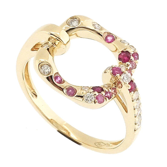 18KT YELLOW GOLD PINK SAPPHIRE RUBY AND DIAMOND RING