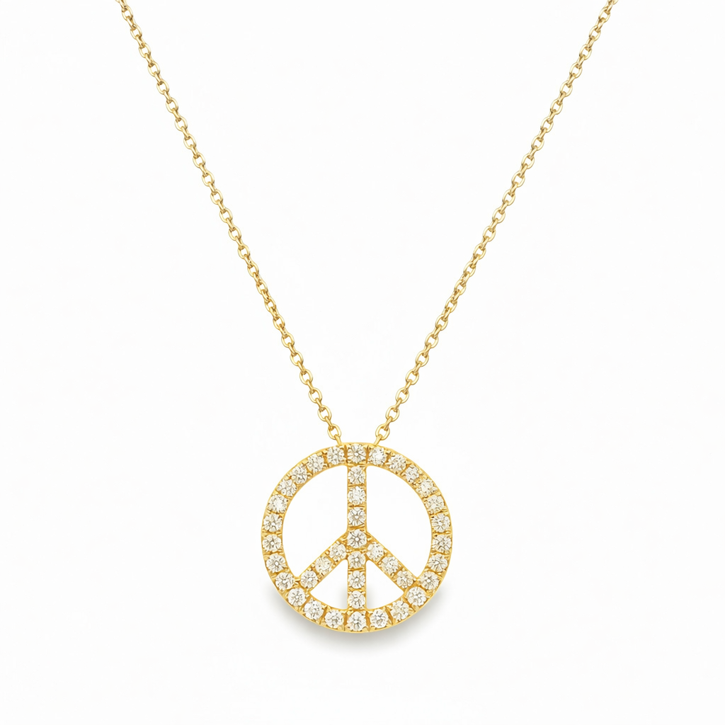 14KT GOLD DIAMOND PEACE SIGN NECKLACE