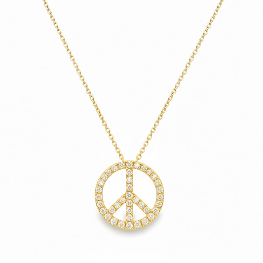 14KT GOLD DIAMOND PEACE SIGN NECKLACE