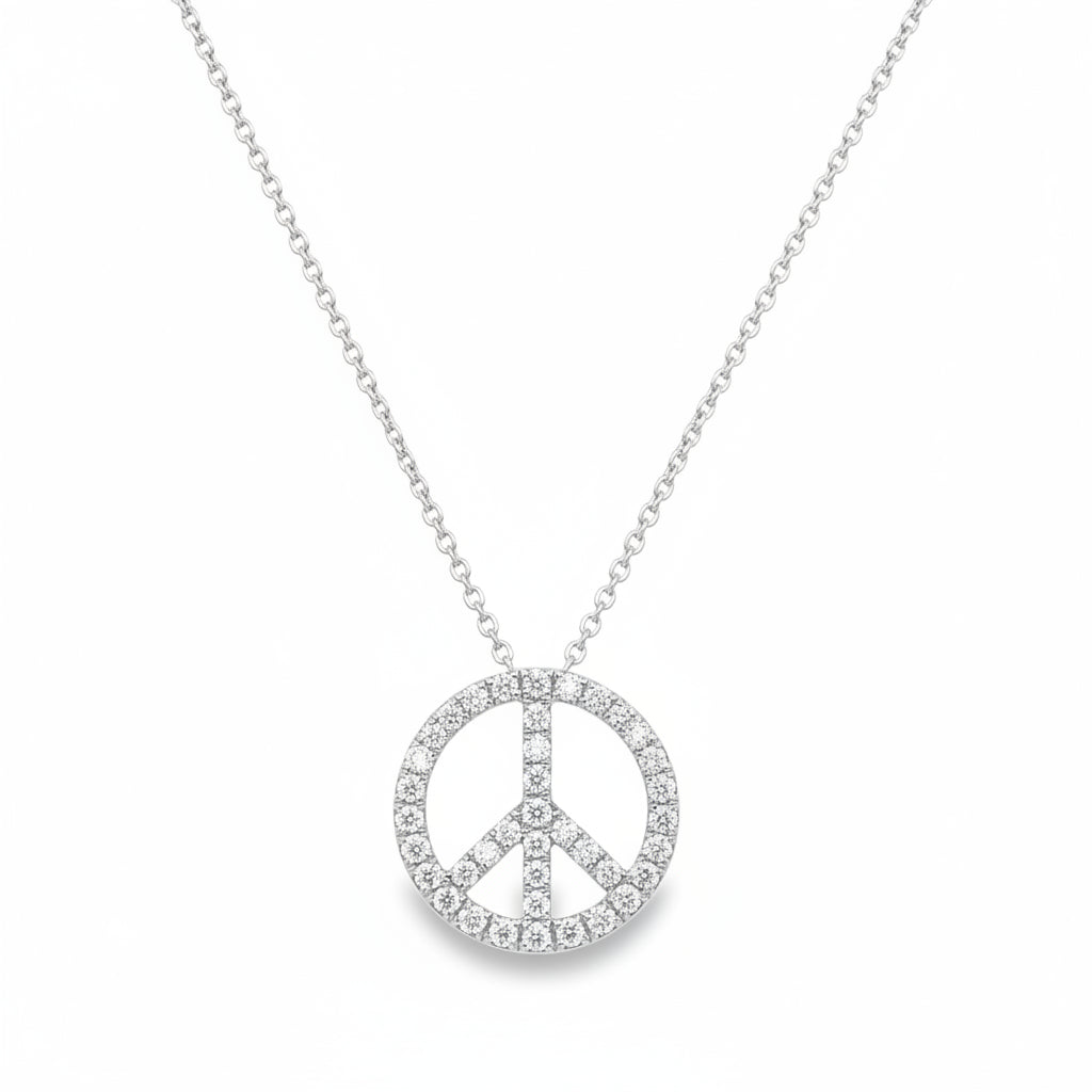 14KT GOLD DIAMOND PEACE SIGN NECKLACE