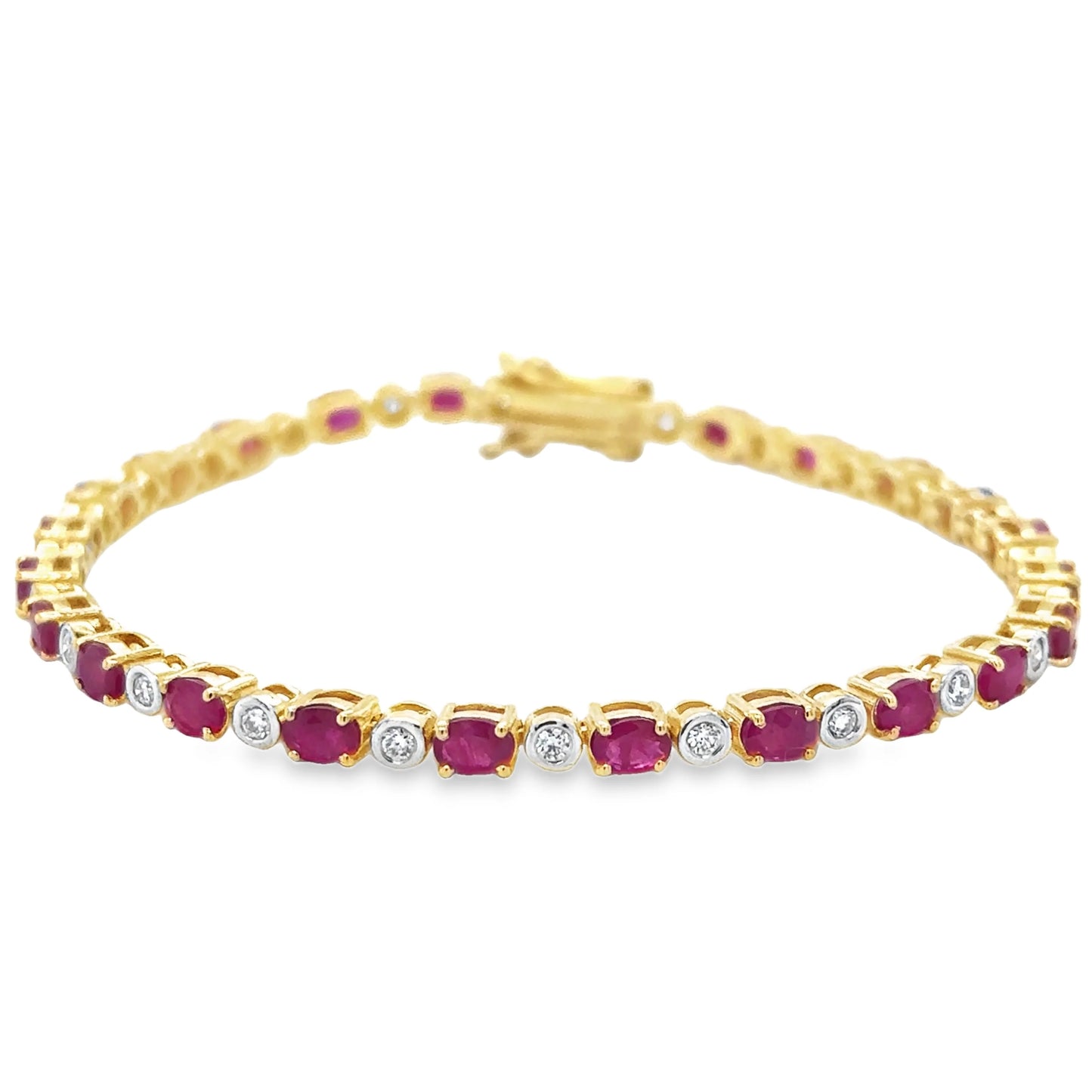 14KT TWO TONE RUBY AND DIAMONDS BRACELET