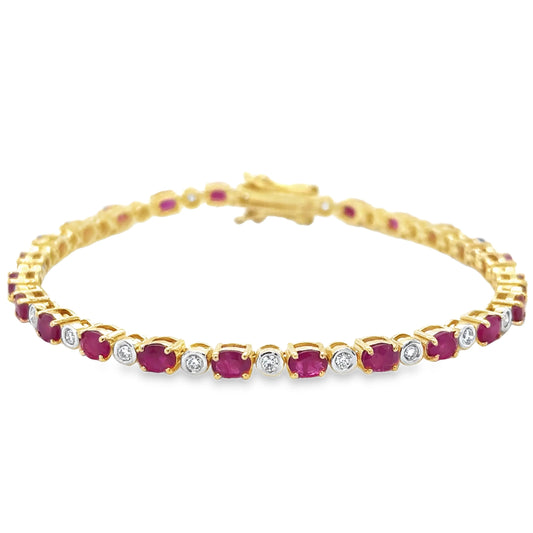 14KT TWO TONE RUBY AND DIAMONDS BRACELET