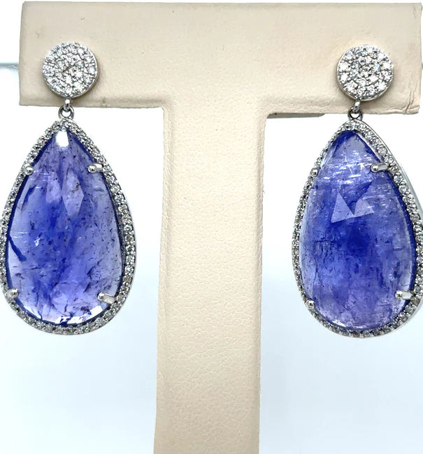 14KT WHITE GOLD TANZANITE AND DIAMONDS EARRING