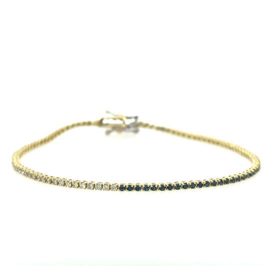 14KT YELLOW GOLD DIAMONDS AND BLUE SAPPHIRE TENNIS BRACELET