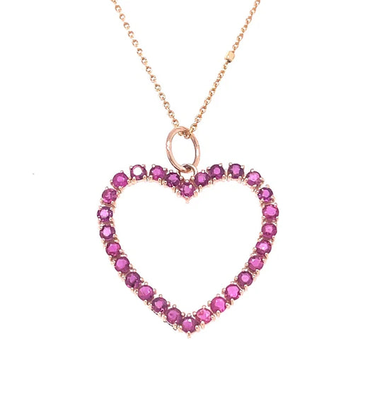 14KT YELLOW GOLD RUBY HEART PENDANT