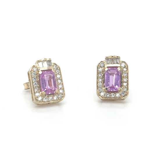 14KT YELLOW GOLD PINK SAPPHIRE AND DIAMONDS EARRING