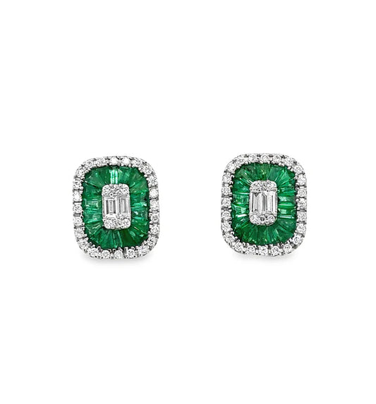 14KT WHITE GOLD EMERALD AND DIAMONDS EARRING