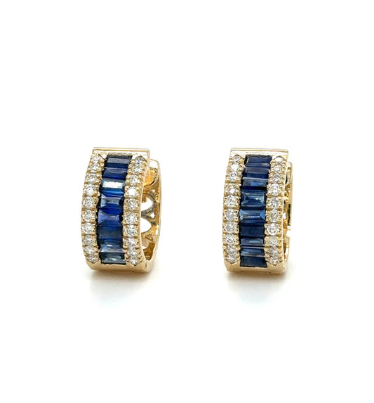 14KT YELLOW GOLD SAPPHIRE AND DIAMONDS EARRING