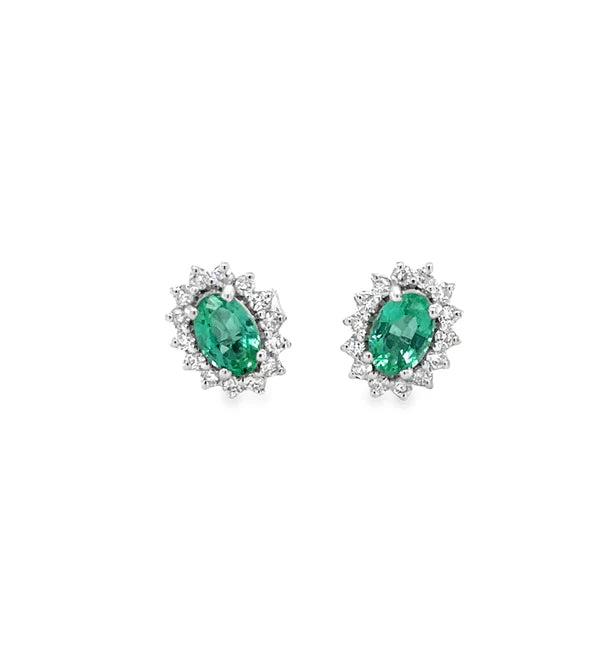 18KT WHITE GOLD EMERALD AND DIAMONDS EARING