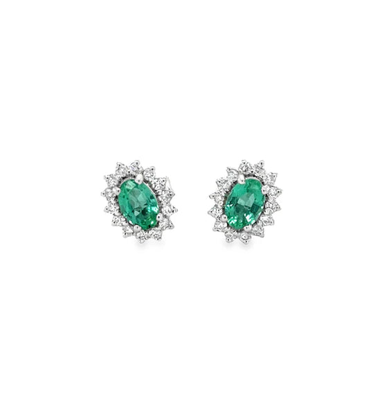 18KT WHITE GOLD EMERALD AND DIAMONDS EARING