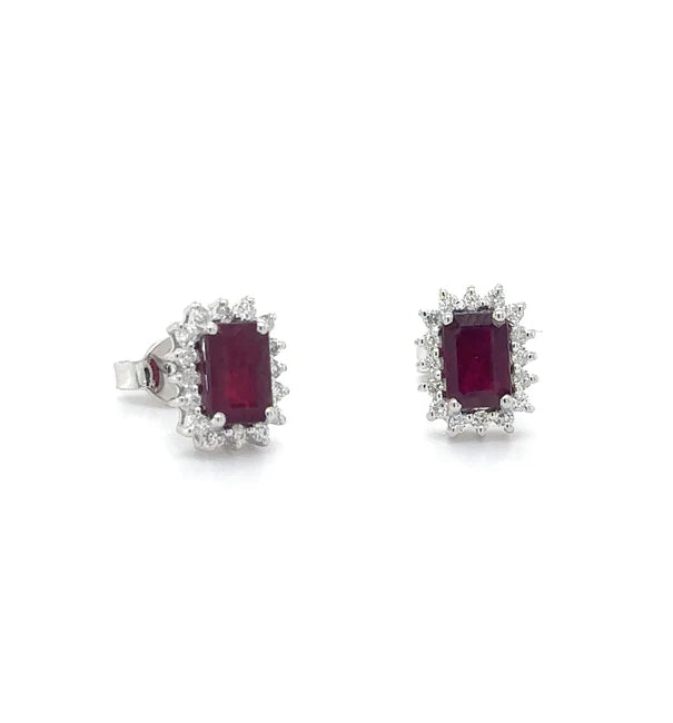 18KT WHITE GOLD RUBY WITH DIAMONDS EARRING