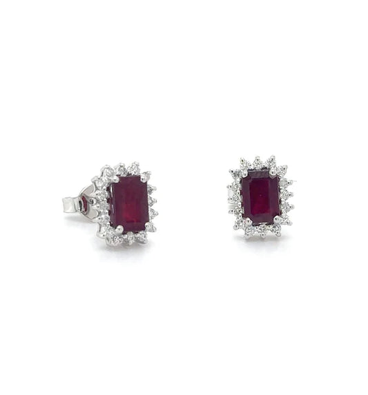 18KT WHITE GOLD RUBY WITH DIAMONDS EARRING