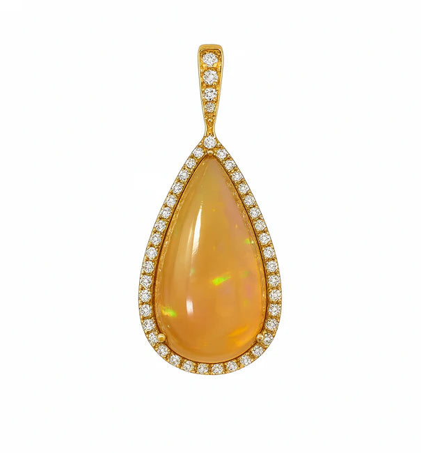 14KT YELLOW GOLD OPAL PENDANT WITH DIAMONDS